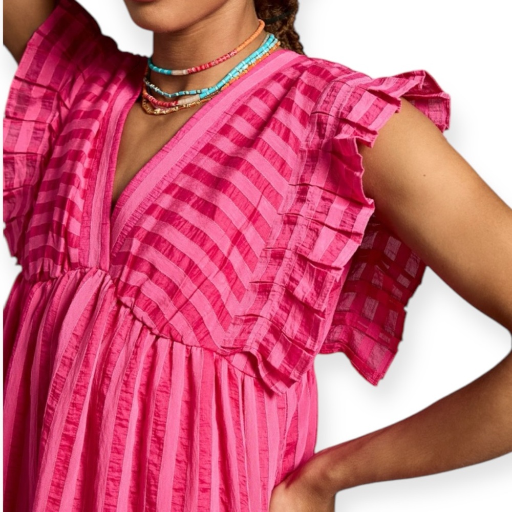Anthropologie Pink Flutter Sleeve Dress - Picture 8 of 13